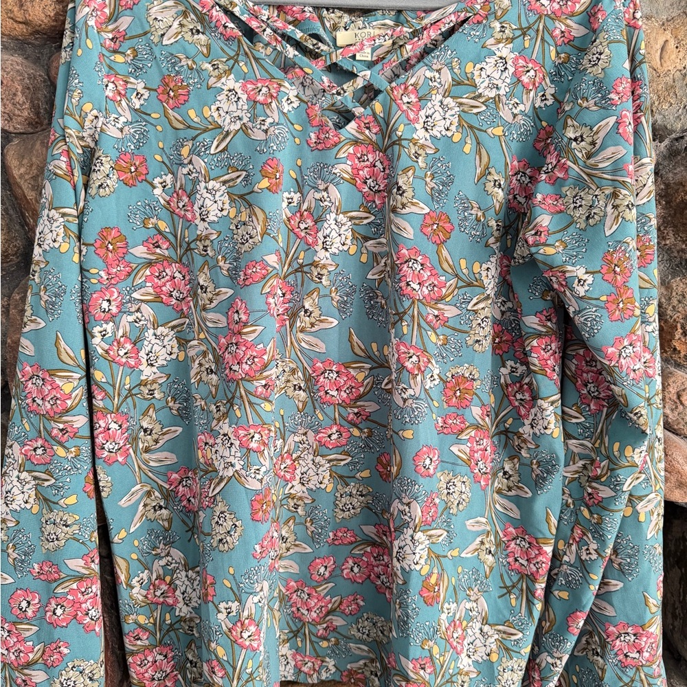 Kori Teal and Pink Floral Blouse